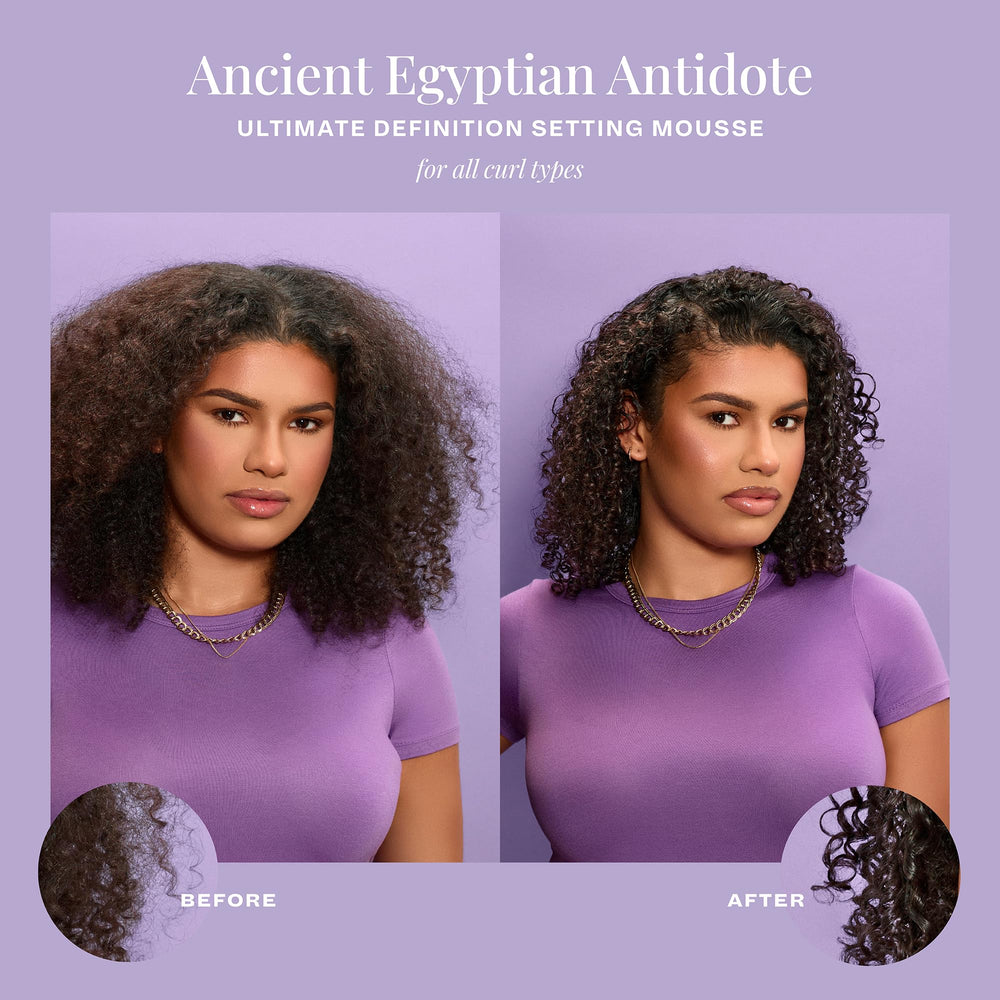 The Mane Choice Ancient Egyptian Antidote Setting Mousse smooths frizz for sleek curls.