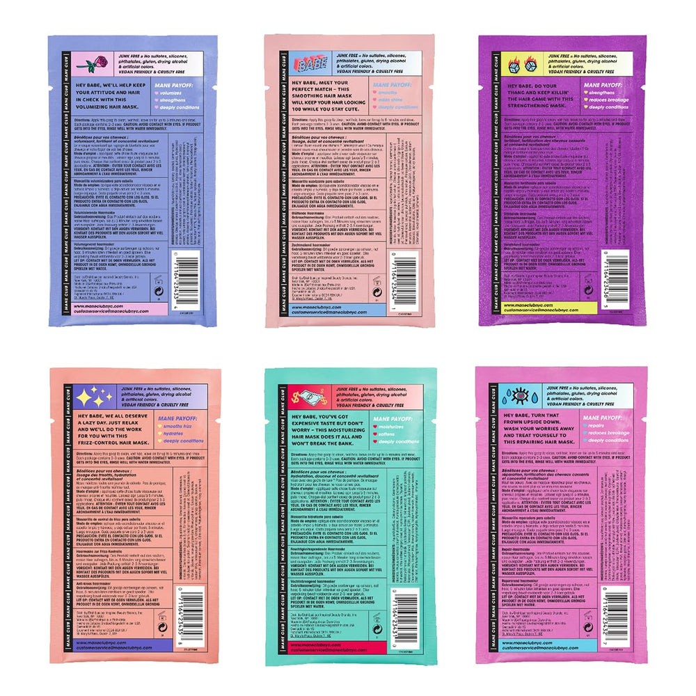 MANE CLUB sulfate-free and paraben-free icons on packaging.