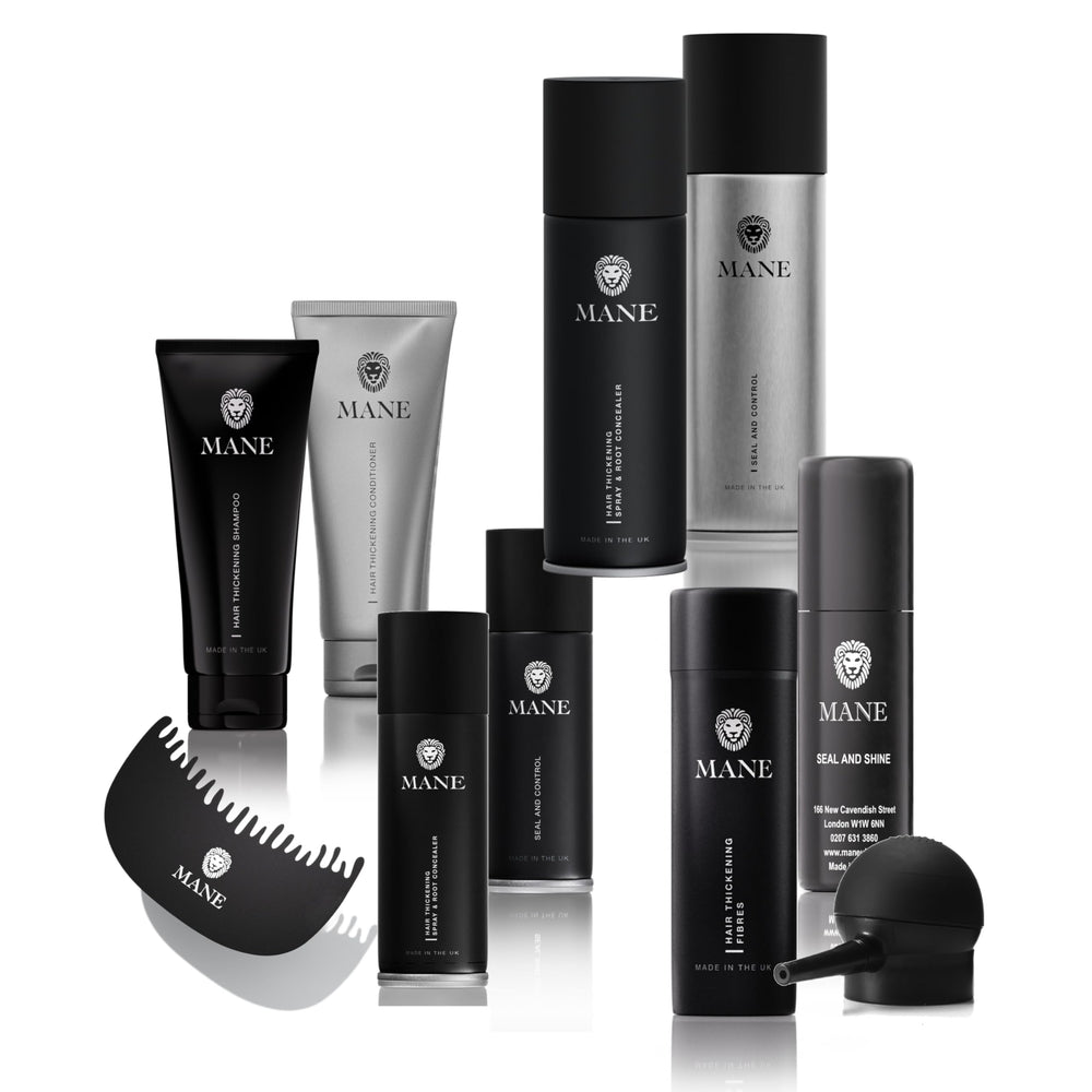 MANE Hair Thickening Fiber Spray covers grey roots easily.