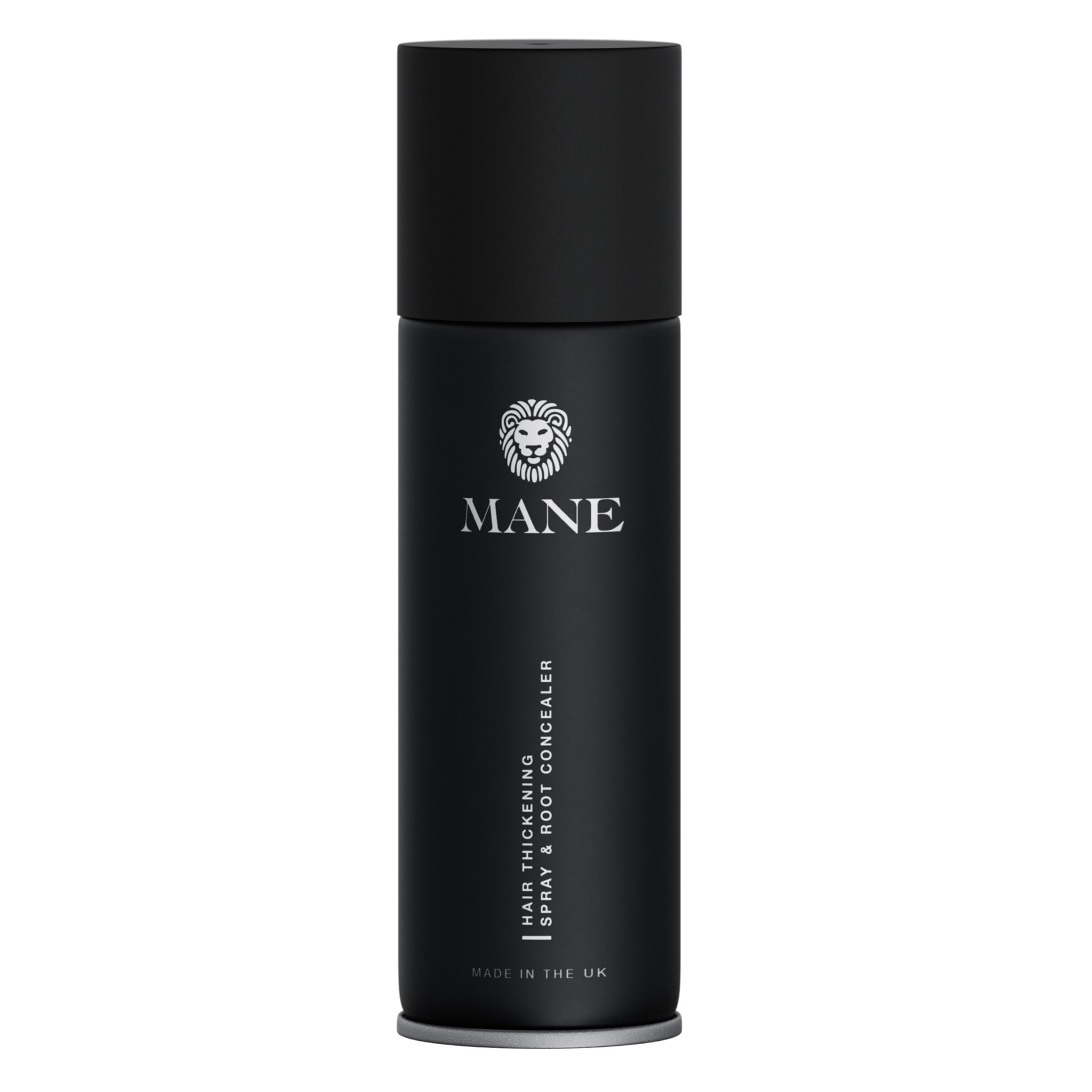 MANE Hair Thickening Fiber Spray jet-black bottle for instant fullness.