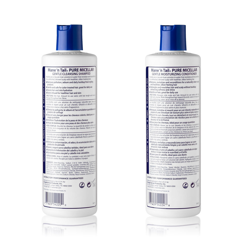 Mane 'n Tail micellar conditioner bottle front, detangling for smoother, stronger strands.