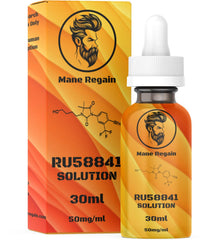 Mane Regain RU58841 5 percent solution bottle shown for precise topical use promoting hair maintenance