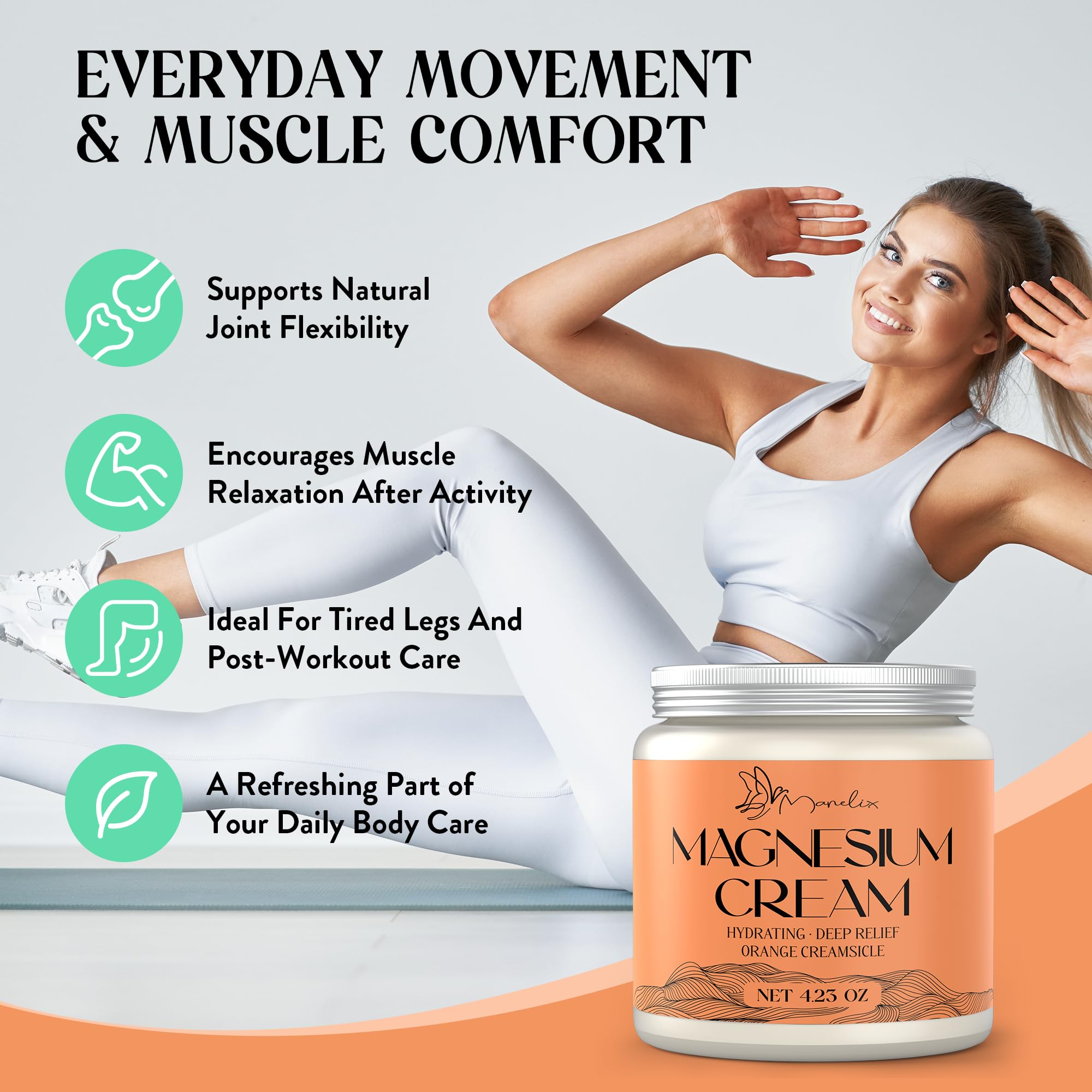 Open 4.23 oz jar of Manelix magnesium cream for night routines