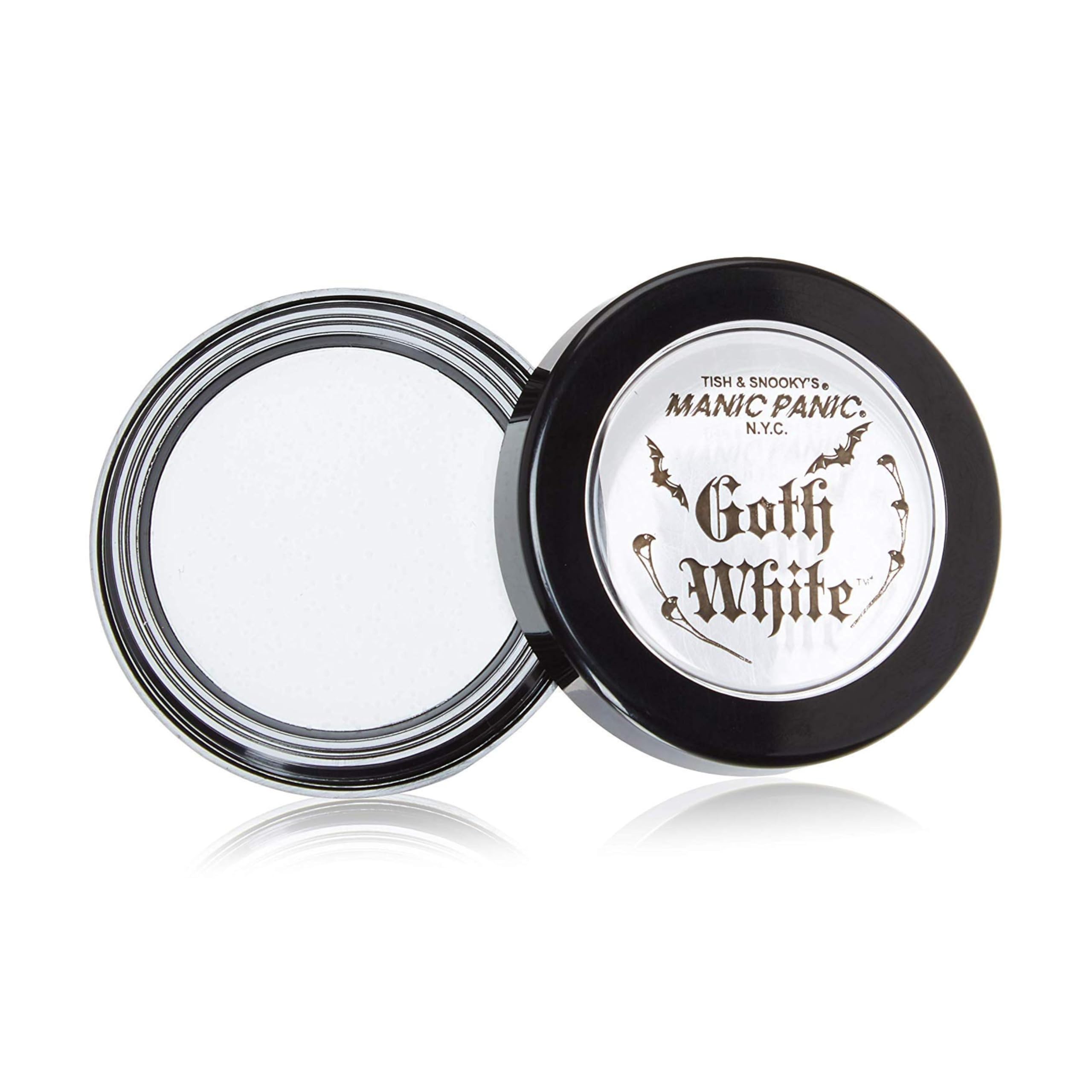 MANIC PANIC Goth White foundation jar close-up for full coverage and matte finish