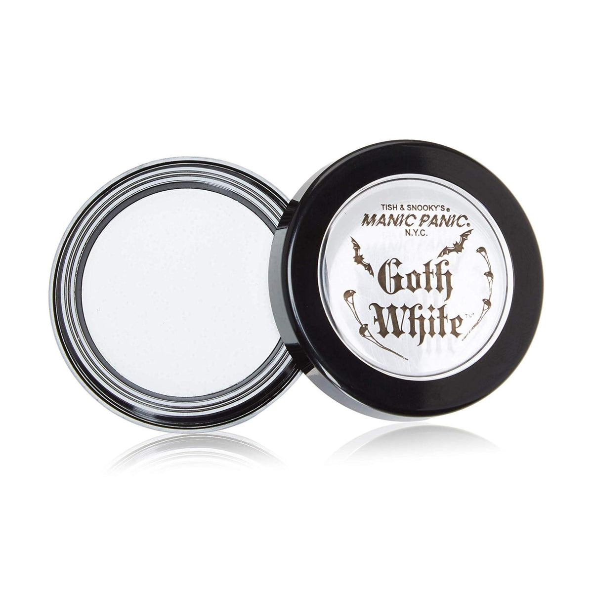 MANIC PANIC Goth White foundation jar close-up for full coverage and matte finish