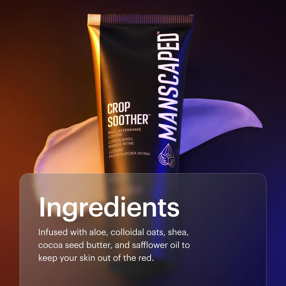 MANSCAPED Crop Soother dermatologist-tested badge implies skin compatibility