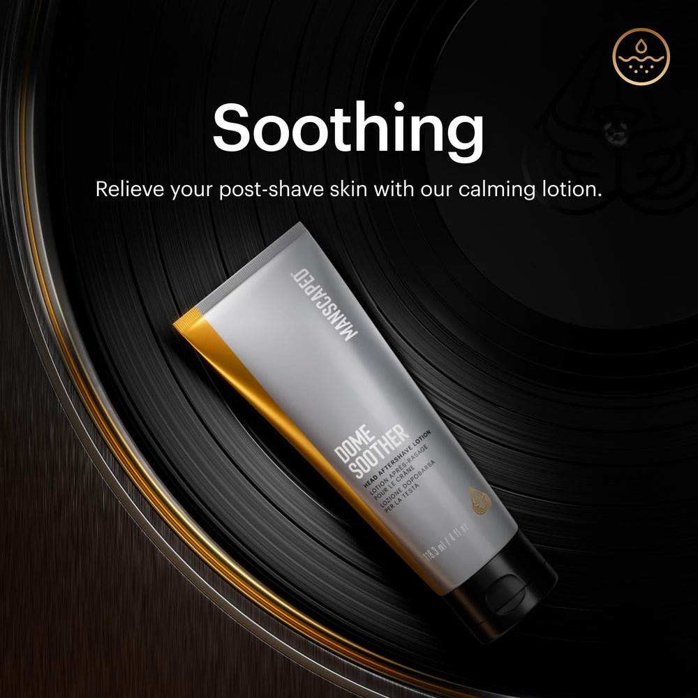 MANSCAPED Dome Soother with aloe and gotu kola supports moisturized scalp skin.