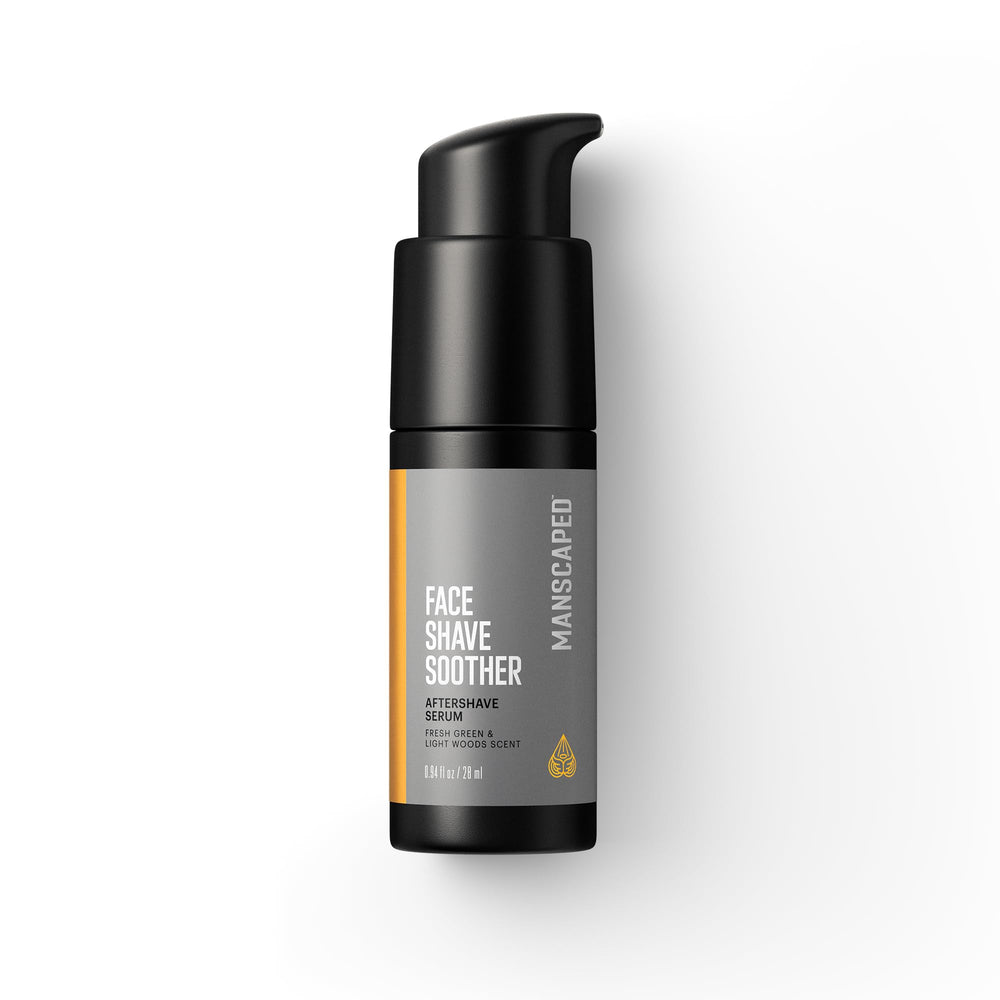 MANSCAPED Face Shave Soother bottle close-up showing soothing cooling formula.