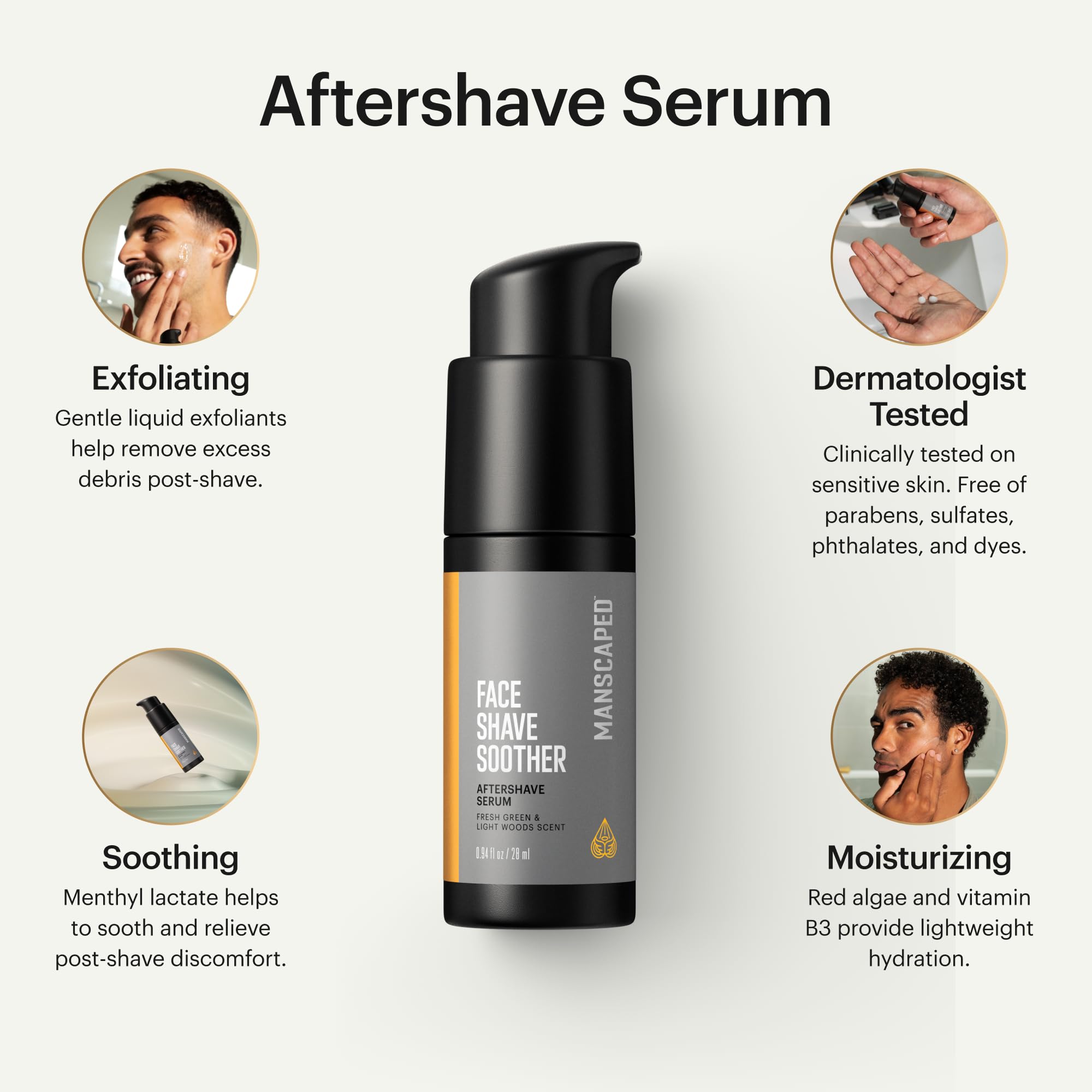 MANSCAPED Face Shave Soother packaging highlights vegan, paraben-free care.