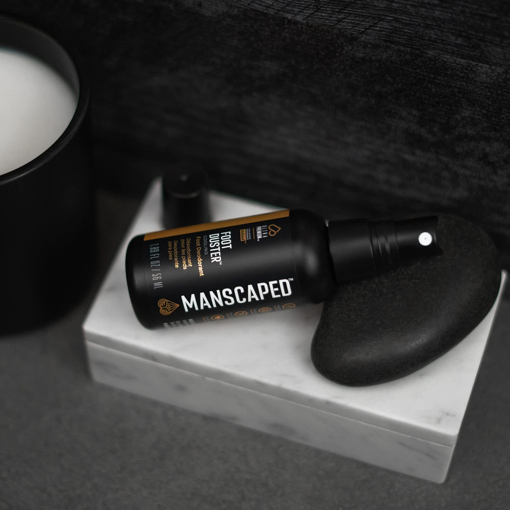 MANSCAPED Foot Duster coconut oil and peppermint illustration showing cooling sensation.