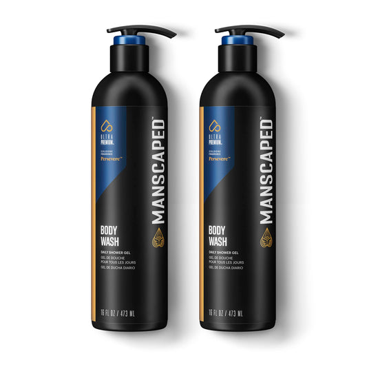 MANSCAPED Persevere bottle pouring for a refreshing cleanse with aloe vera.