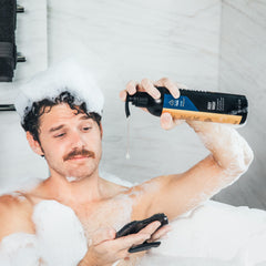 Hands lathering MANSCAPED Persevere for hydrating cleanse and comfortable skin.