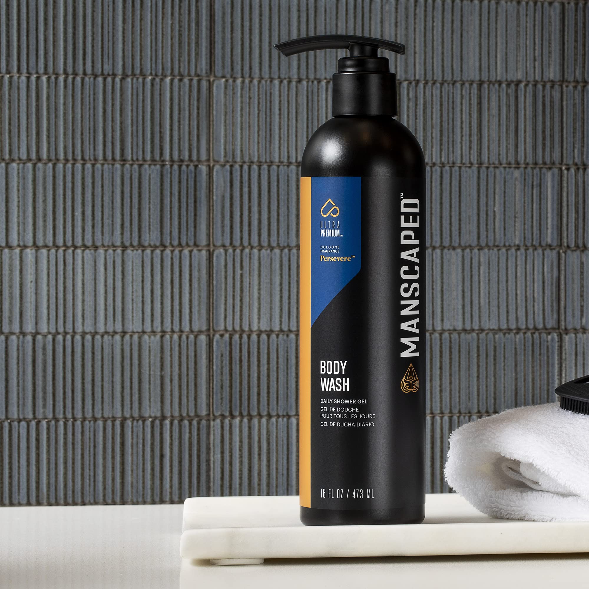 Shower scene with MANSCAPED Persevere for a subtly scented post-shower vibe.