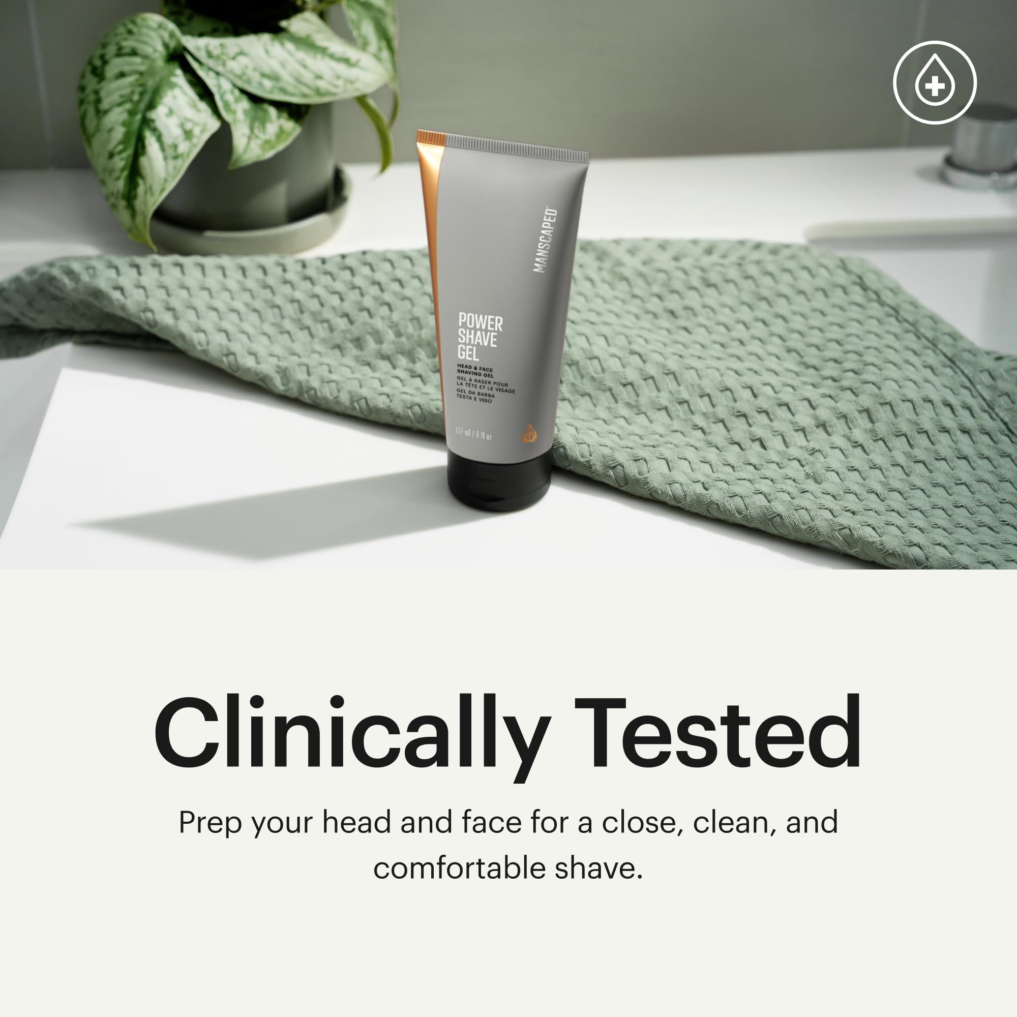 MANSCAPED Power Shave Gel application scene highlighting smooth glide during shaving.