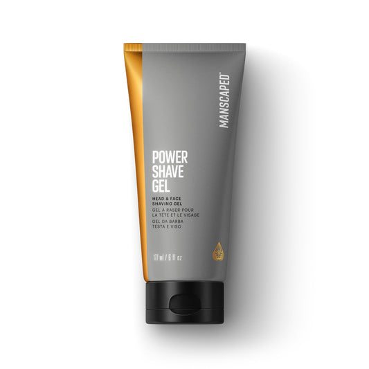 MANSCAPED Power Shave Gel bottle, ready for a smooth head and face shave.