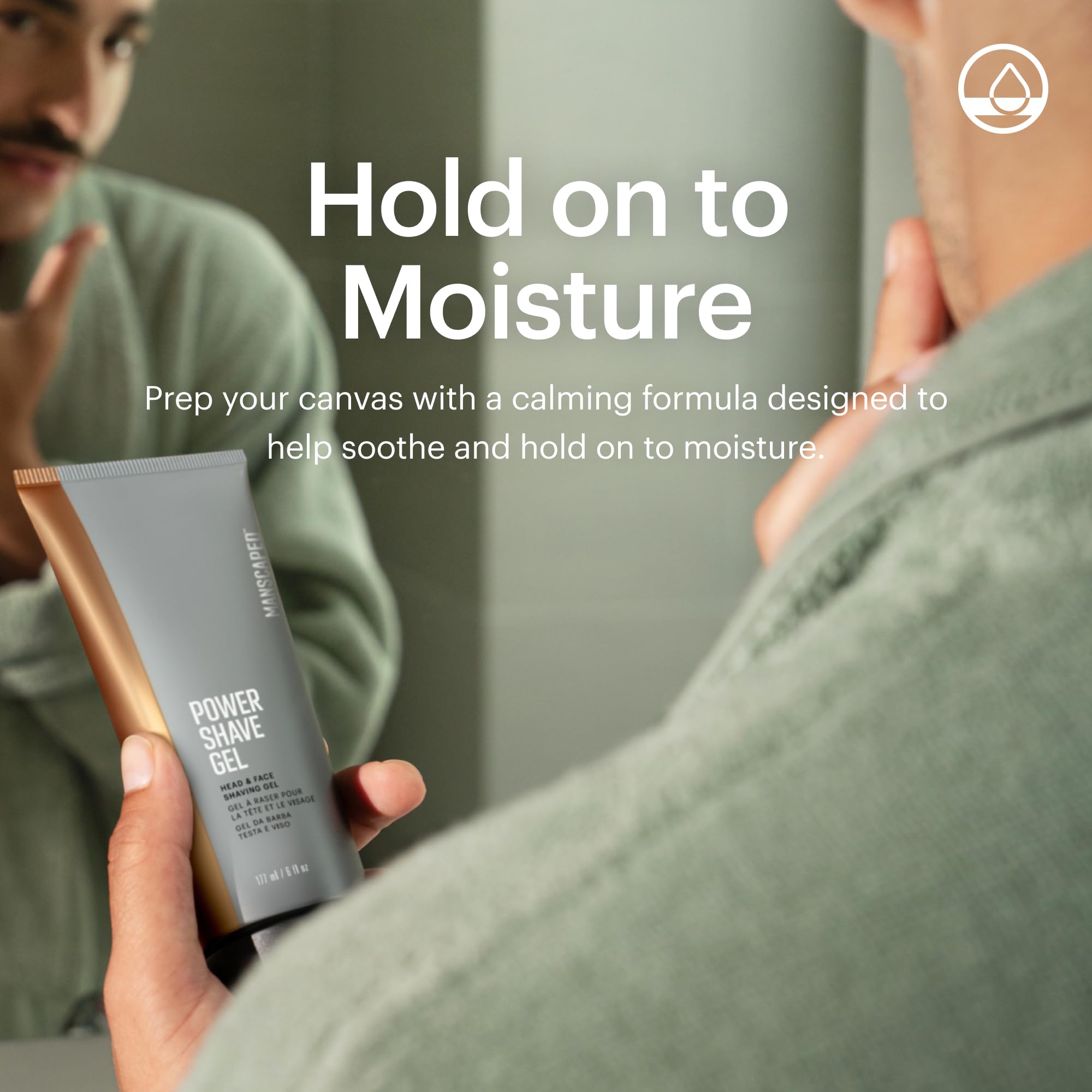 MANSCAPED Power Shave Gel texture close-up showing rich lather for even coverage.
