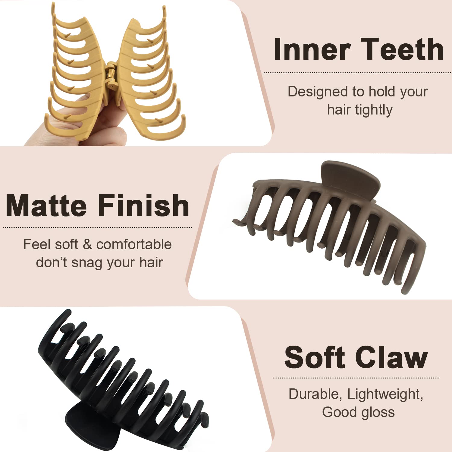 MAORULU extra-large hair clip in caramel keeps curly hair neatly in place.