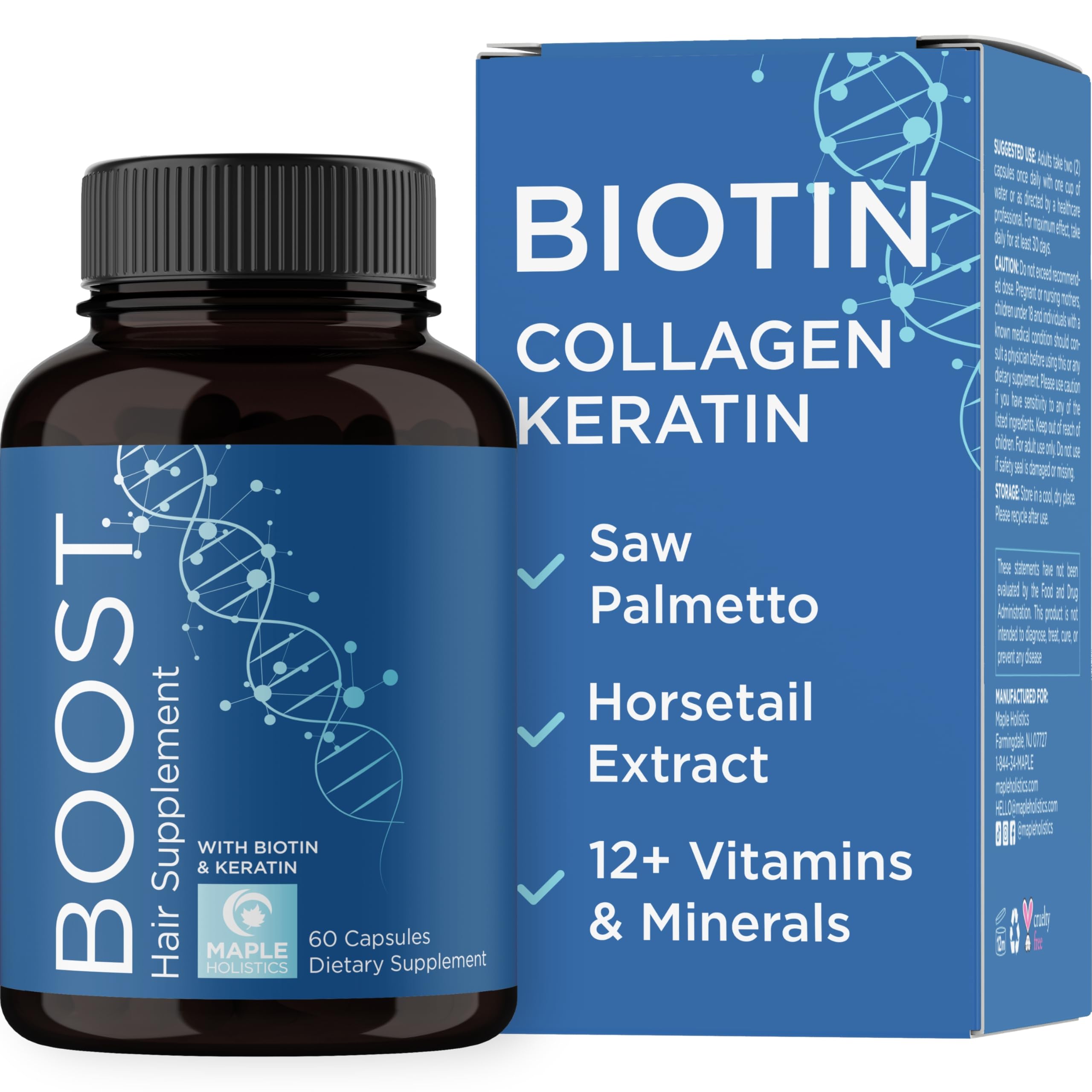 Maple Holistics Biotin 10000mcg and Collagen bottle for hair growth support
