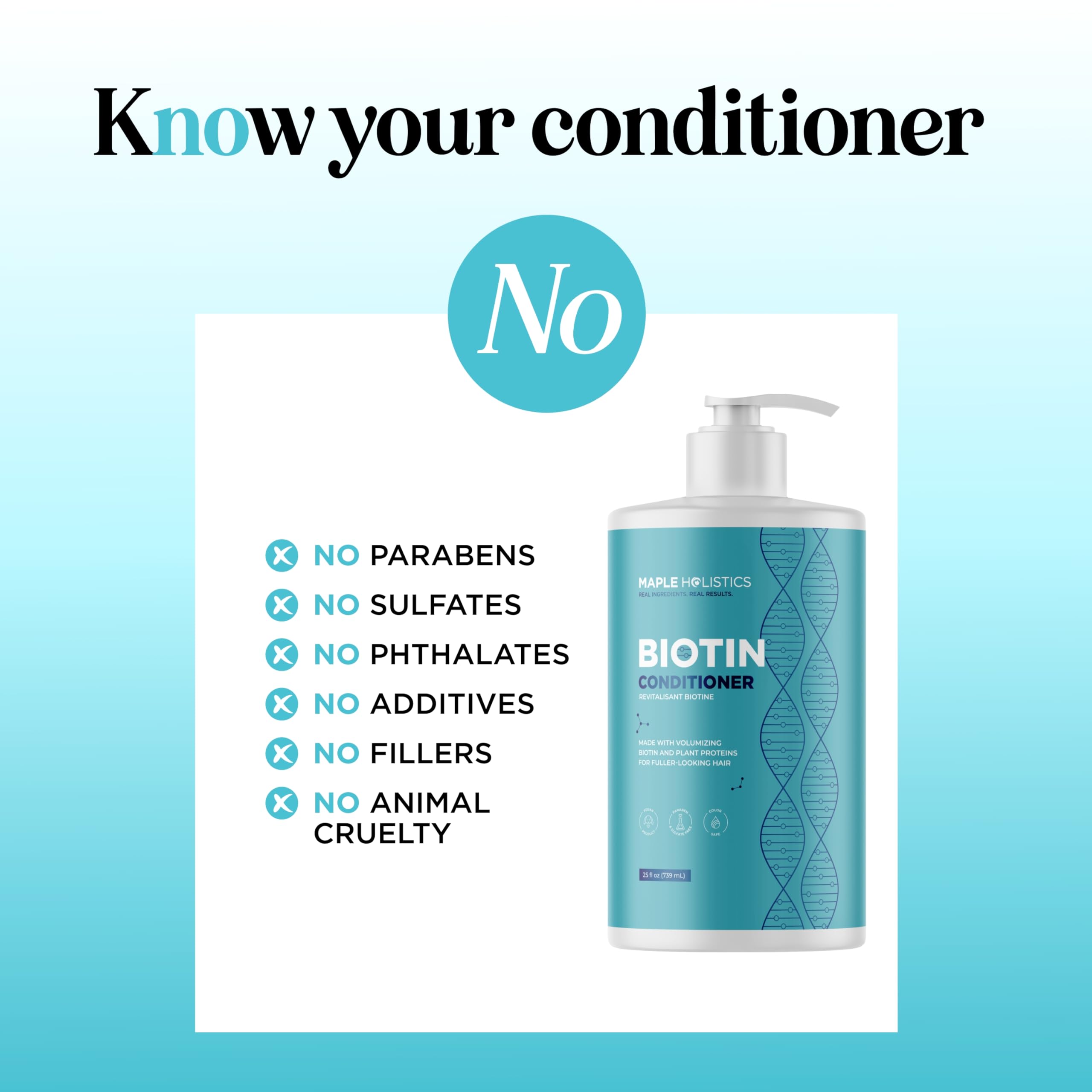 Maple Holistics Biotin Conditioner on a bathroom shelf in natural light
