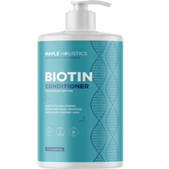 Maple Holistics Biotin Conditioner bottle-pour highlights convenient, sulfate-free nourishment for thinning hair.