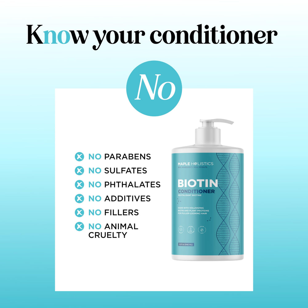 Maple Holistics Biotin Conditioner sulfate-free-label communicates clean, gentle care for fragile strands.