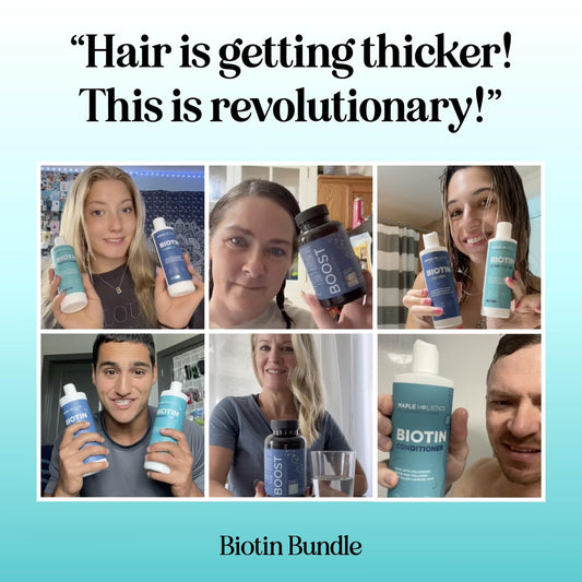 Maple Holistics Biotin conditioner tube showing smooth, nourished strands after use