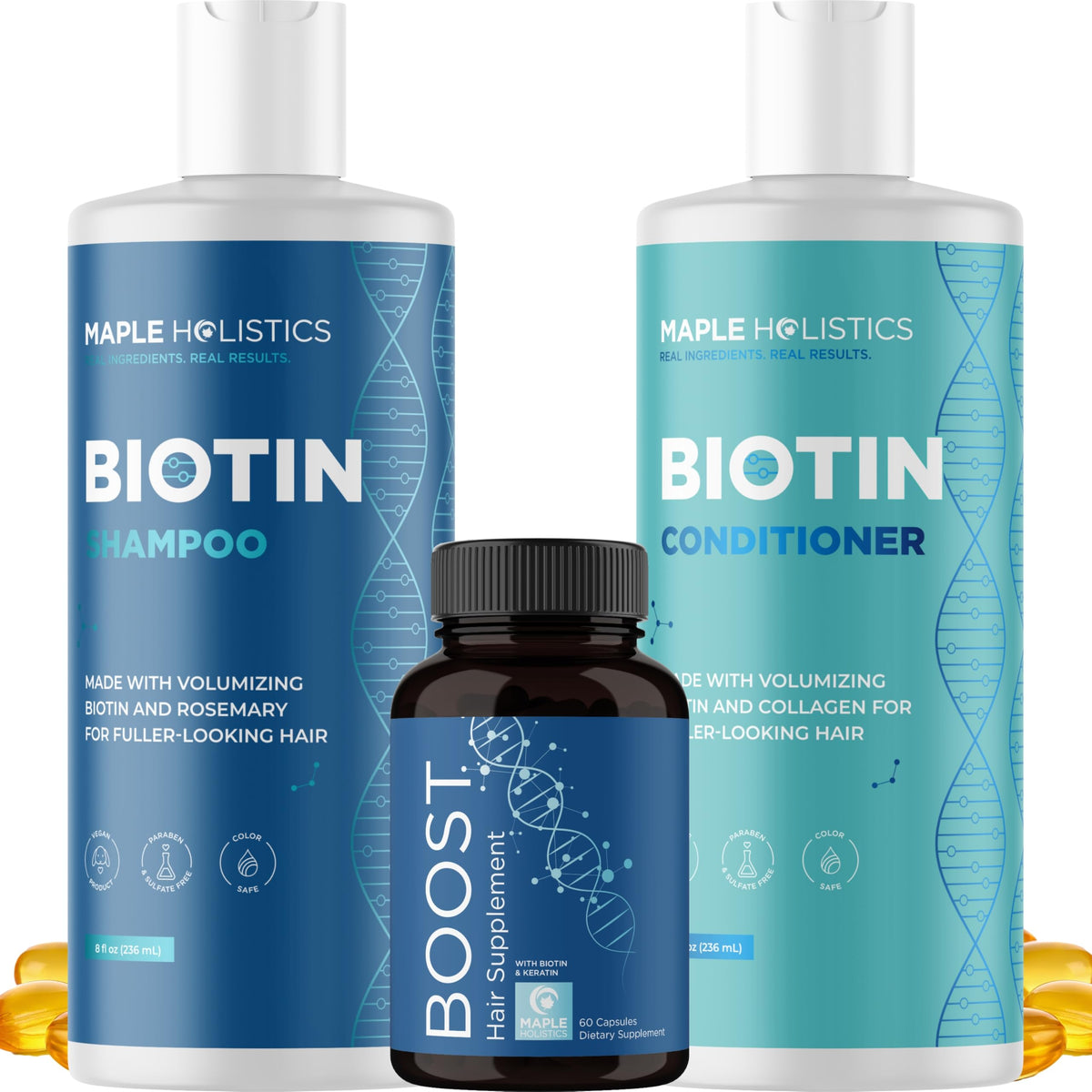 Maple Holistics Biotin shampoo bottle with sulfate-free formula for healthier-looking hair