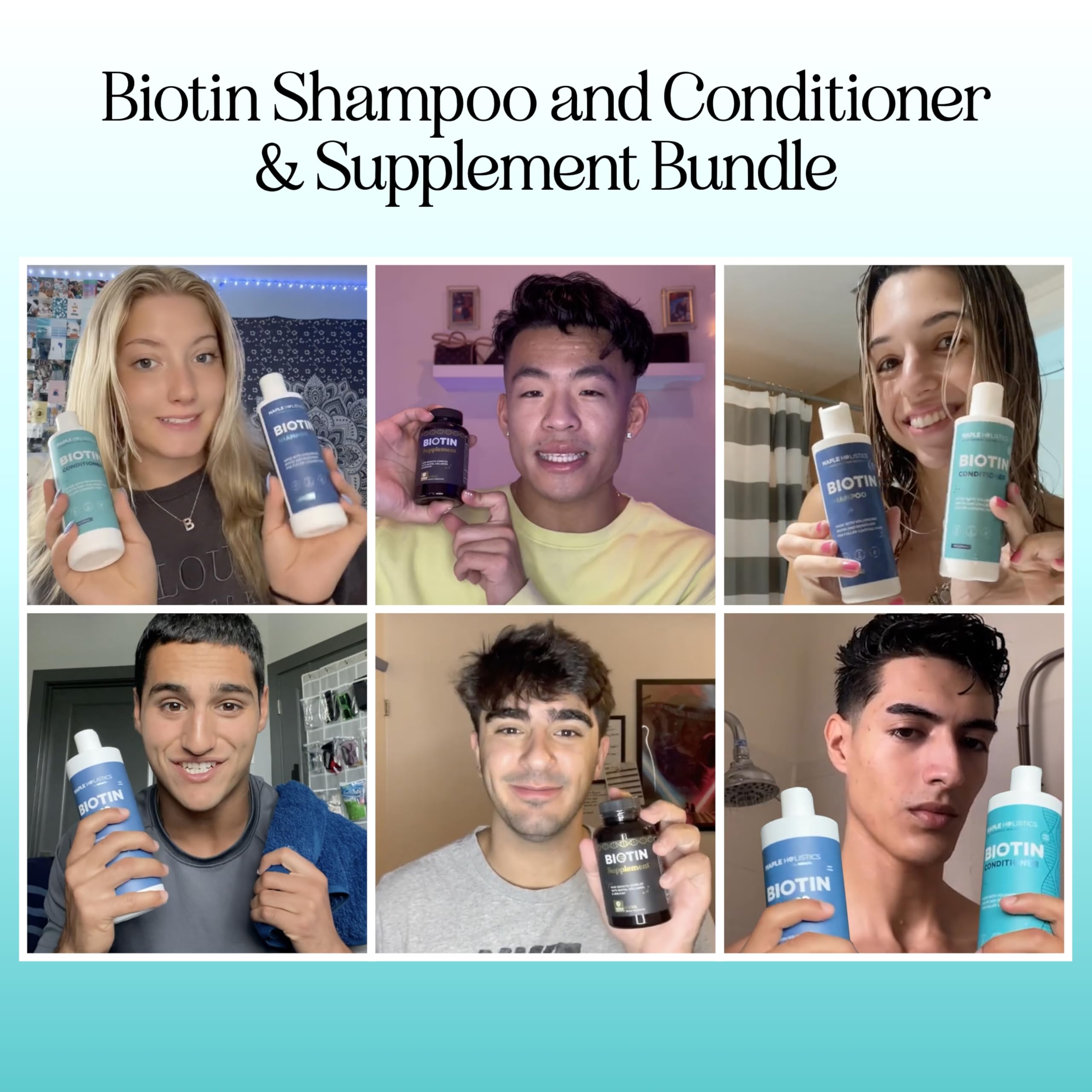 Maple Holistics Biotin Shampoo label shows ingredients for informed use and thinning hair support.