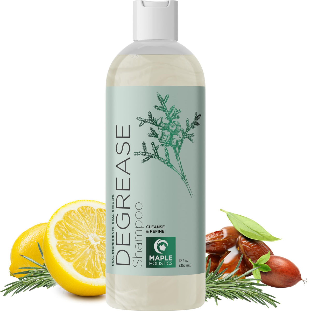 Maple Holistics clarifying shampoo bottle on white background for oil control