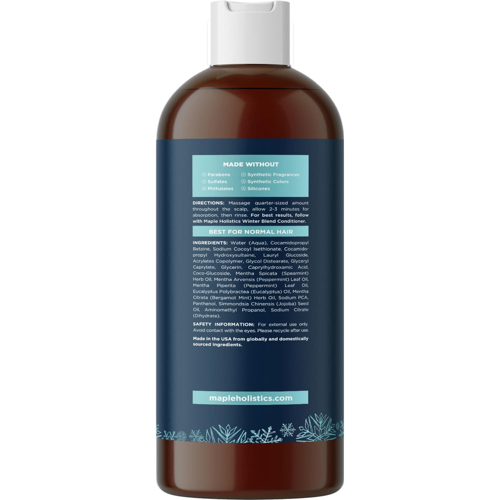 Maple Holistics clarifying shampoo scene depicts hard water treatment benefits for scalp.