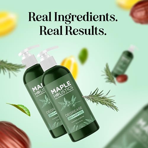 Maple Holistics clarifying shampoo application on damp hair shows easy use.
