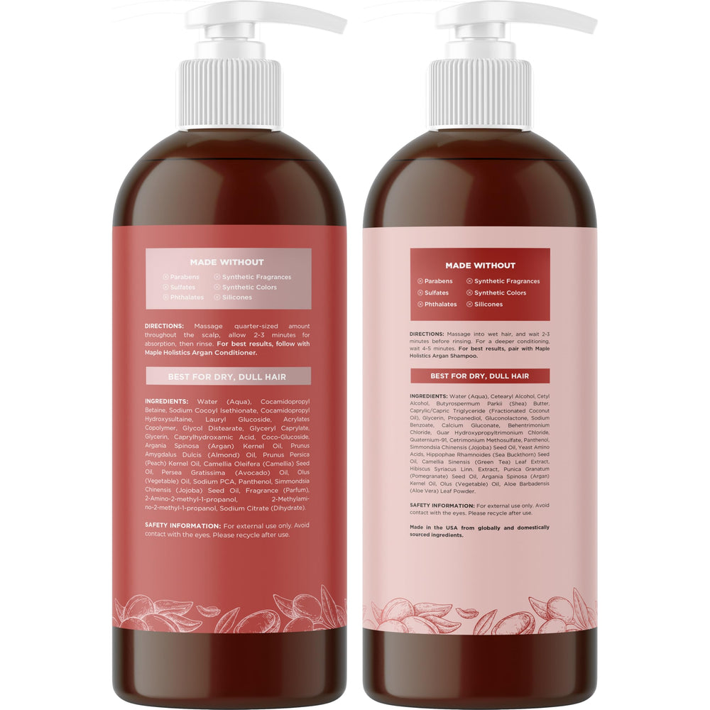 Maple Holistics green tea argan oil shampoo bottle for nourishing scalp care