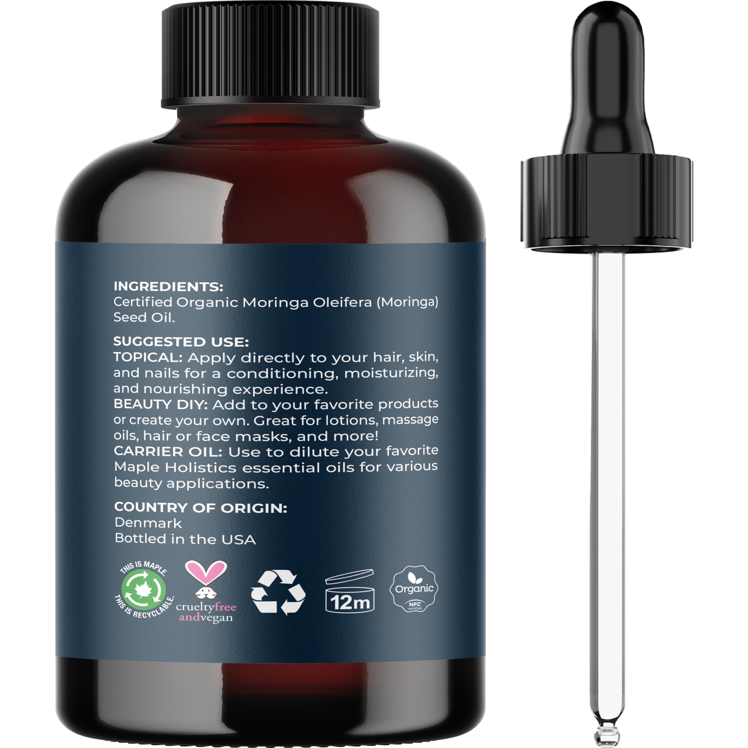 Maple Holistics Moringa oil glossy liquid highlighting lightweight hydration