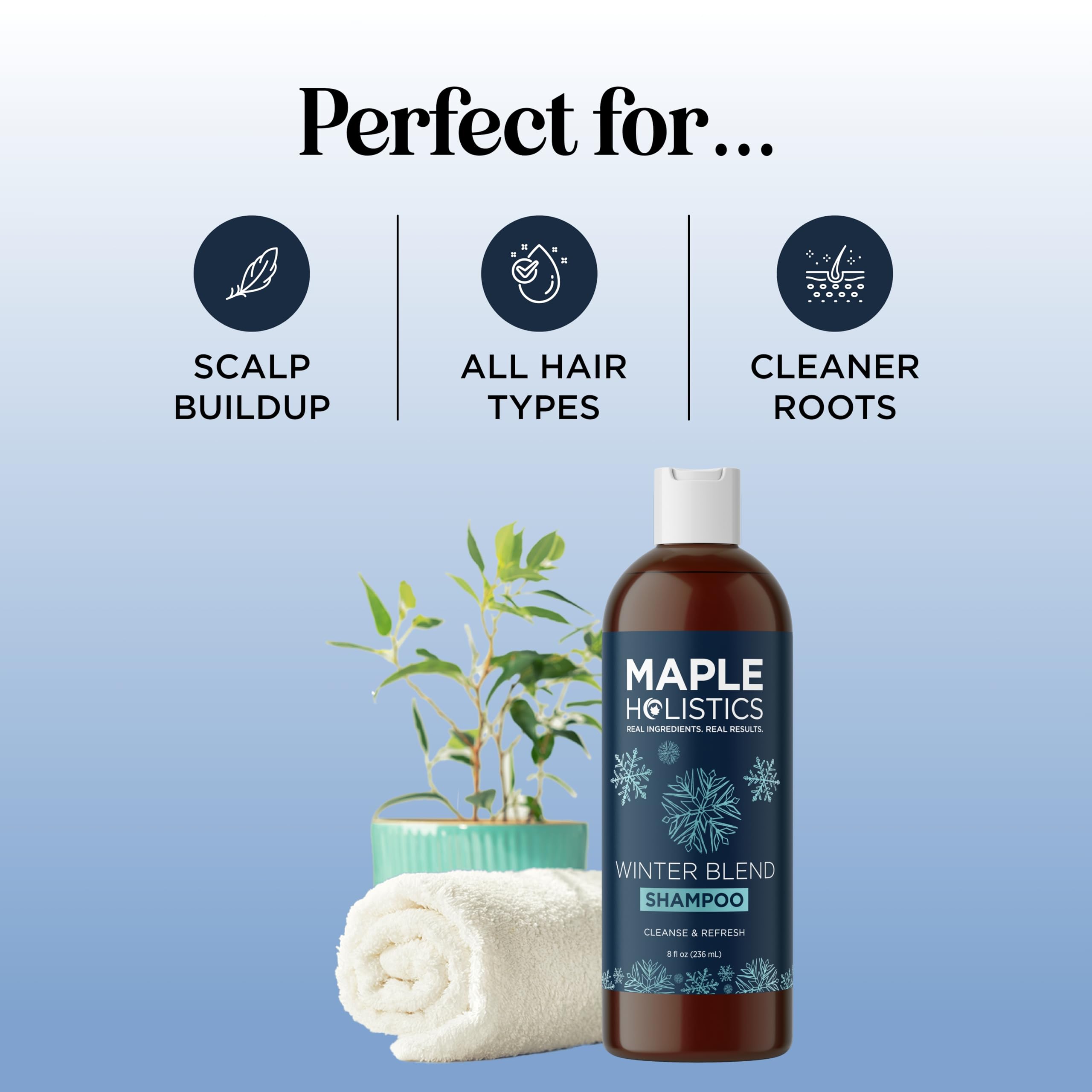 Maple Holistics natural ingredients label highlights plant-based cleansing without sulfates.