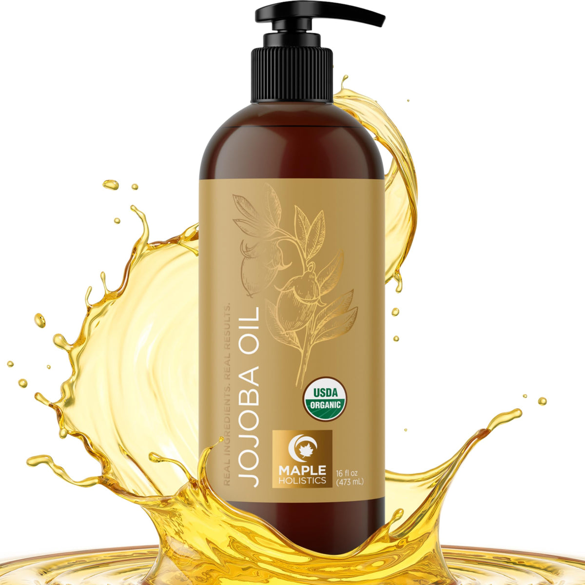 Maple Holistics organic jojoba oil bottle for skin and hair care