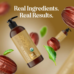 Maple Holistics organic jojoba oil cold-pressed bottle close-up