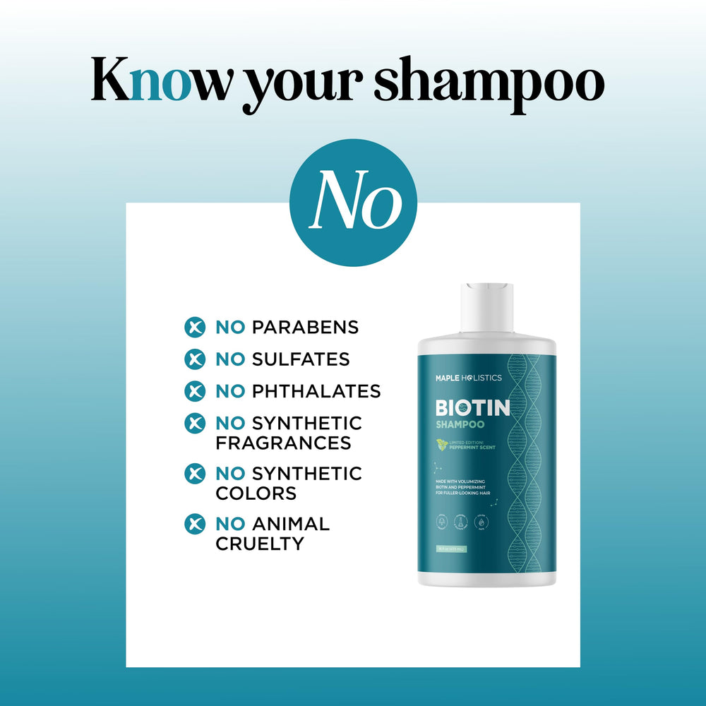 Close-up of peppermint and argan oils in Maple Holistics shampoo for scalp nourishment.