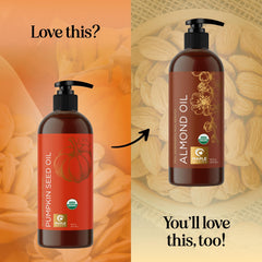 Maple Holistics pumpkin seed oil for hair application on damp strands.