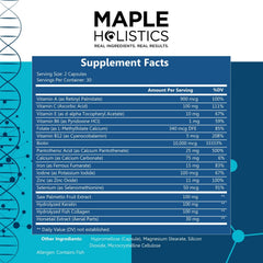 Quality ingredients label from Maple Holistics supplement