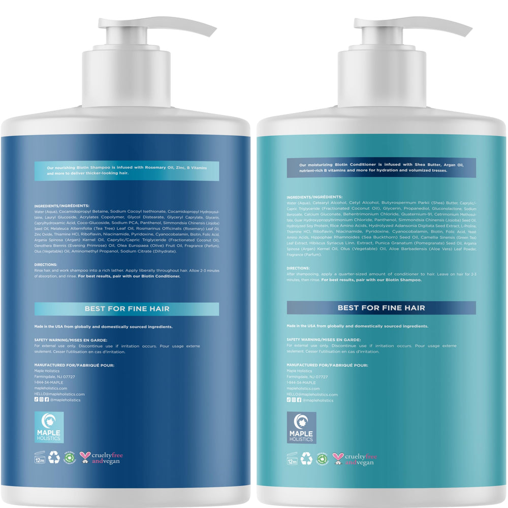 Maple Holistics Rosemary Biotin Conditioner dispenser shows gentle, protein-rich care for thinning hair.
