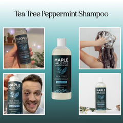 Maple Holistics rosemary tea tree mint shampoo for dry scalp relief.