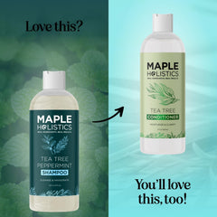 Maple Holistics close-up of oil droplets showing peppermint and tea tree for cooling scalp care.