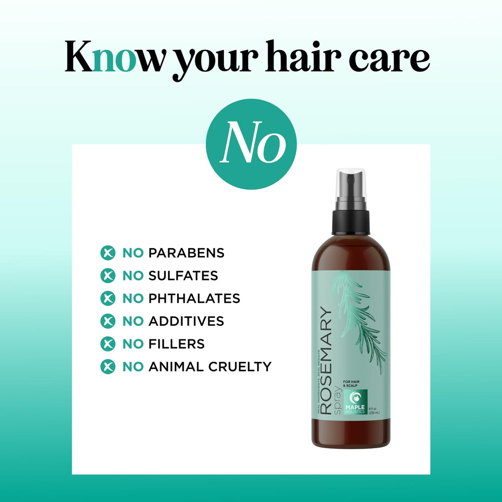 Maple Holistics Rosemary Water Spray packaging highlighting vegan and cruelty-free