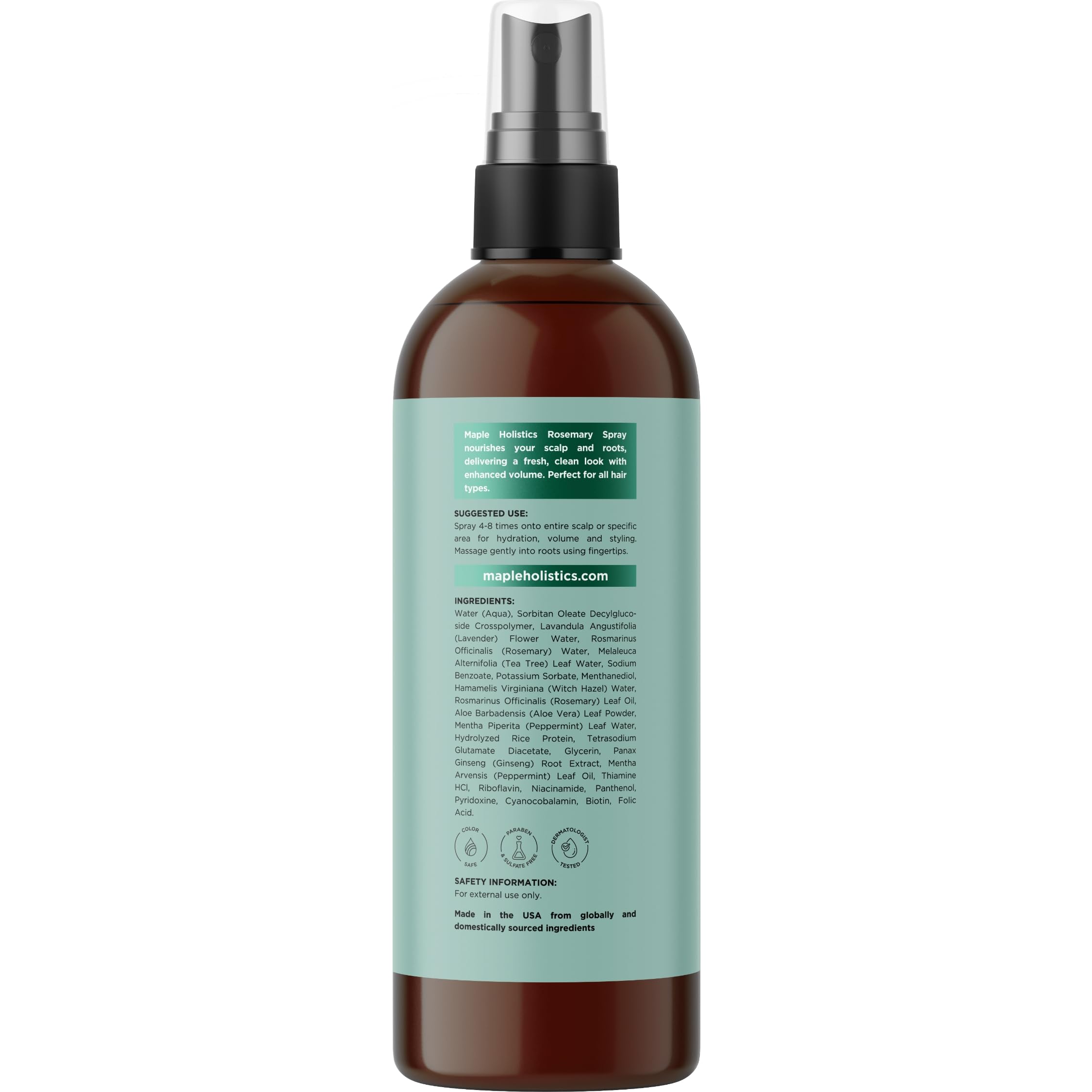 Maple Holistics witch hazel ingredient panel emphasizing gentle scalp care