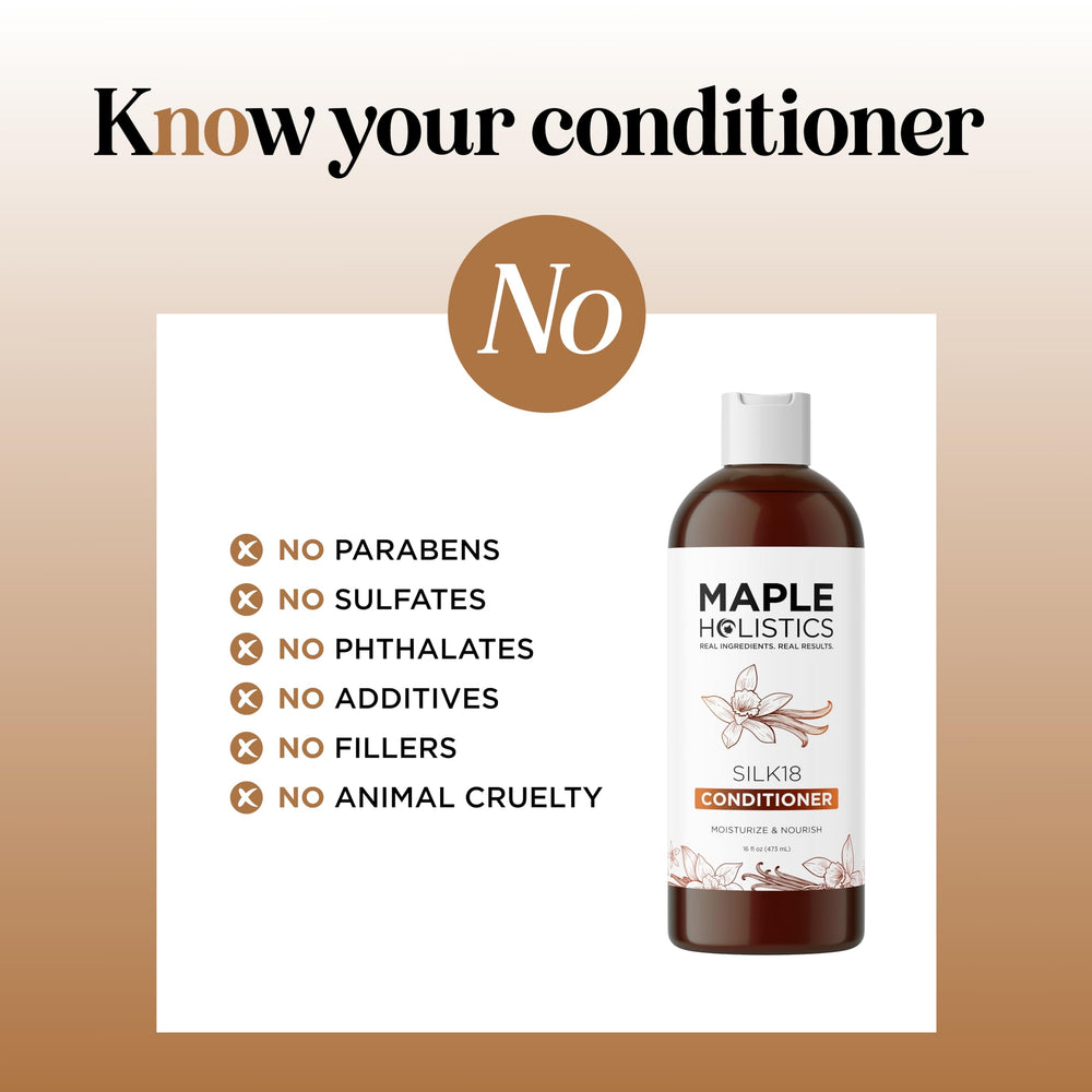 Packaging of Maple Holistics Silk Protein Conditioner emphasizes clean formula