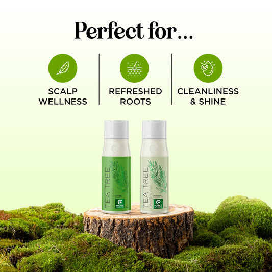 Maple Holistics Tea Tree Conditioner bottle highlights vegan formula for balanced hair.
