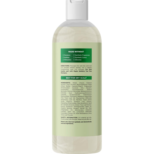 Maple Holistics Tea Tree Conditioner label highlights natural oils for scalp care