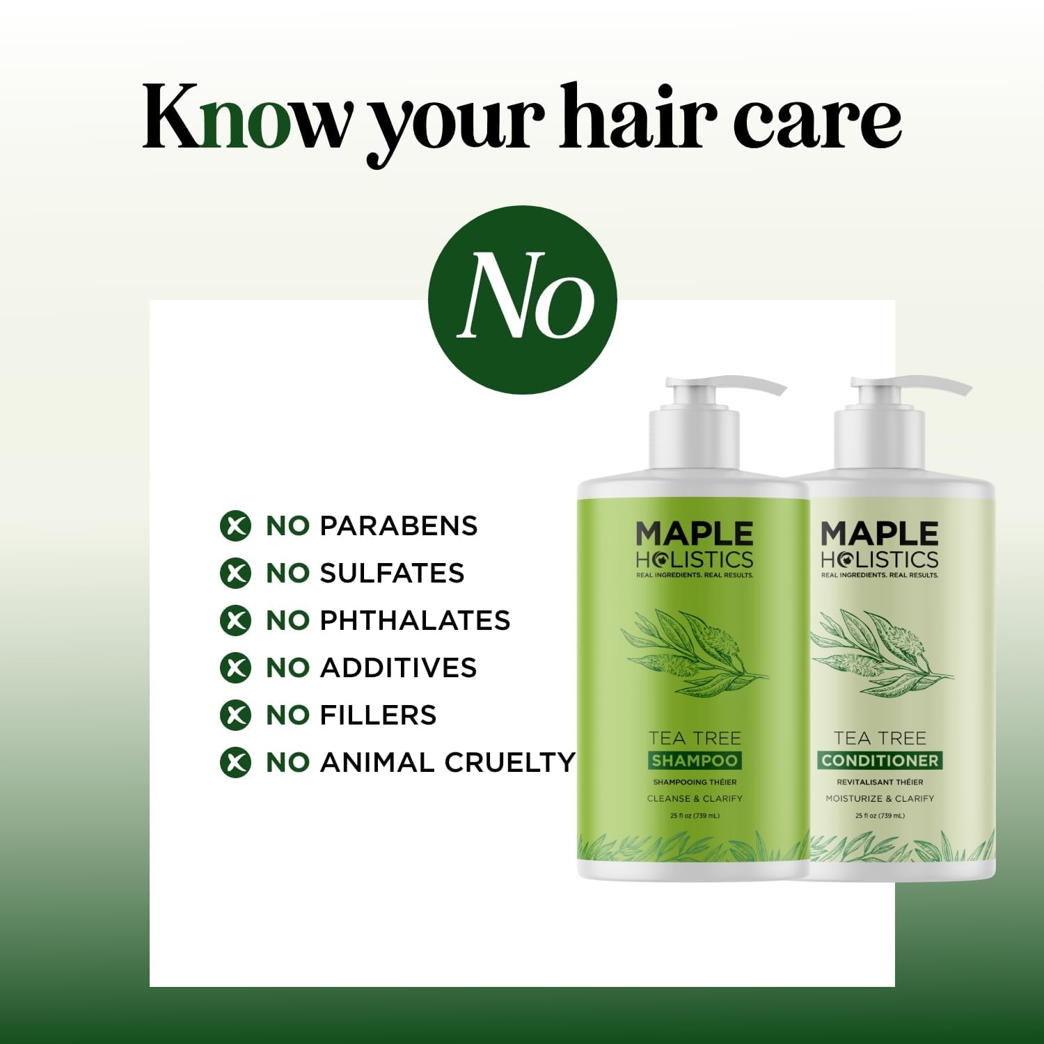 Maple Holistics Tea Tree Shampoo ingredients list close up for transparency