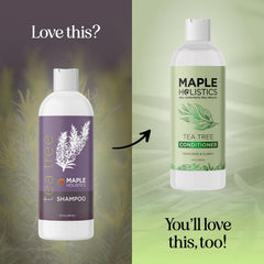 Maple Holistics Tea Tree Shampoo ingredients highlight rosemary, lavender, and tea tree oils.