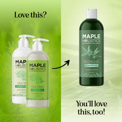 Maple Holistics Tea Tree Shampoo label details emphasize sulfate-free ingredients